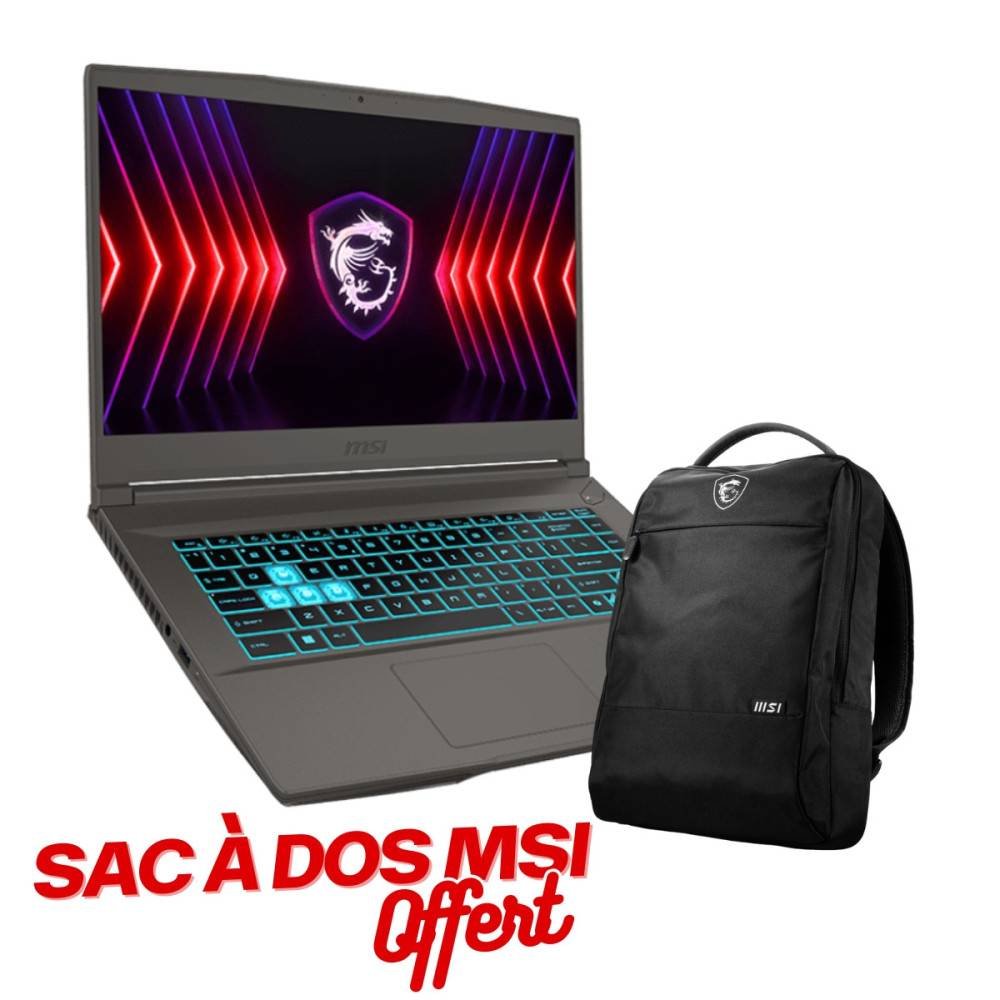 Pc Portable Gamer MSI Thin 15 B13U / i5-13420H / RTX 2050 4G / 32 Go / 512 Go SSD / Gris Cosmos Sac à dos MSI Offert