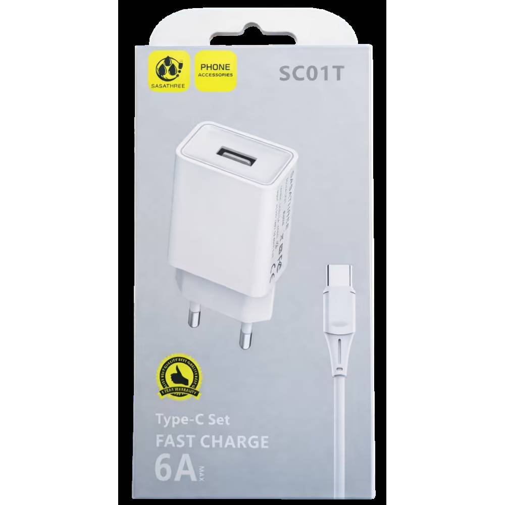 Chargeur Sasathree SC01T Rapide 6A avec Câble TYPE C