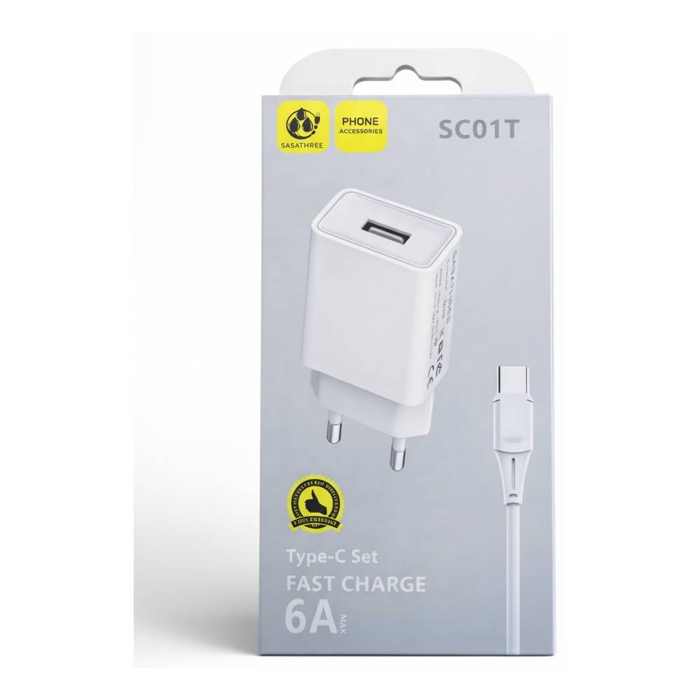 Chargeur Sasathree SC01T Rapide 6A avec Câble TYPE C